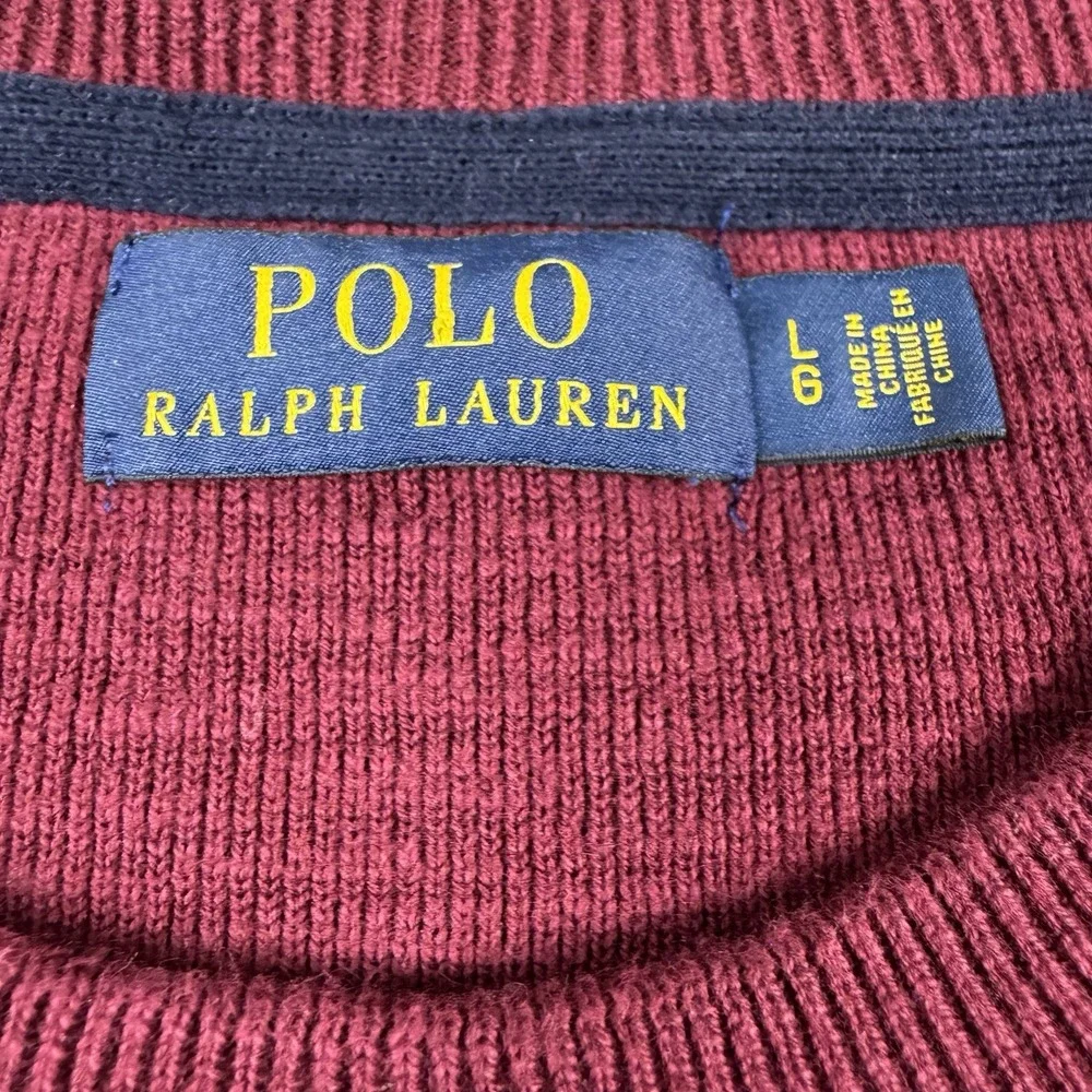 Polo Ralph Lauren Maroon Knit Cotton Spellout Crewneck Sweater Size Men's Large